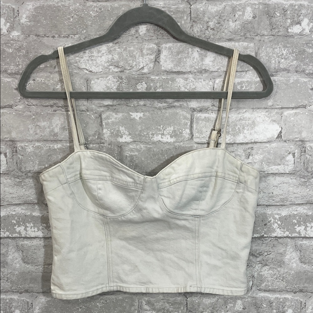 Denim Forum The Brigitte Bustier Denim Crop Top